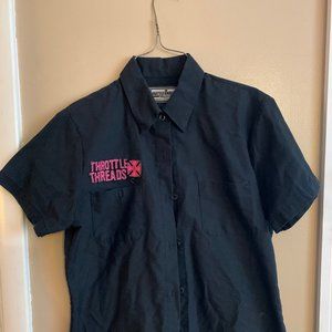 WOMENS BLACK & PINK THROTTLE THREADS SHOP SHIRT